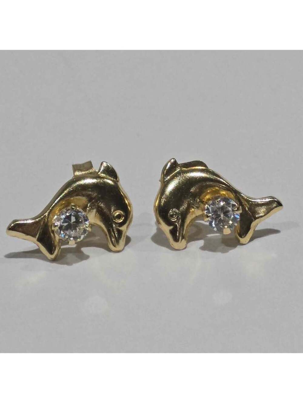14K Yellow Gold Cubic Zirconia Dolphin Earrings